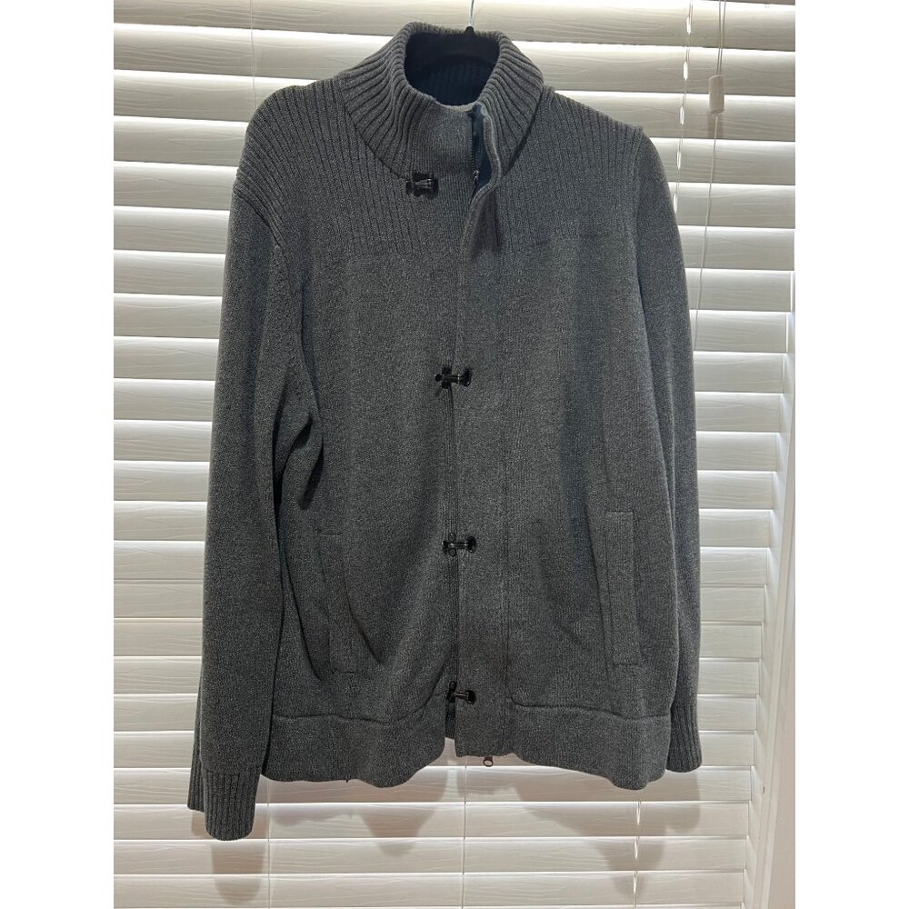 Banana Republic Mens XL Gray Full Zip Toggle Clasp Mock Neck Cotton Cardigan